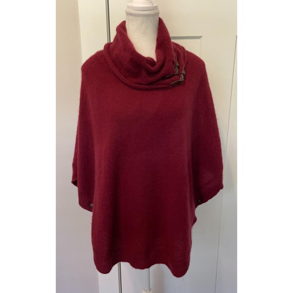 Tyler Boe Womens Cashmere PONCHO Cape SWEATER 3/4 Sleeve BURGUNDY Size L